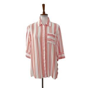 Soft Surroundings Womens Ladson Shirt Striped Button Up Orange White Small